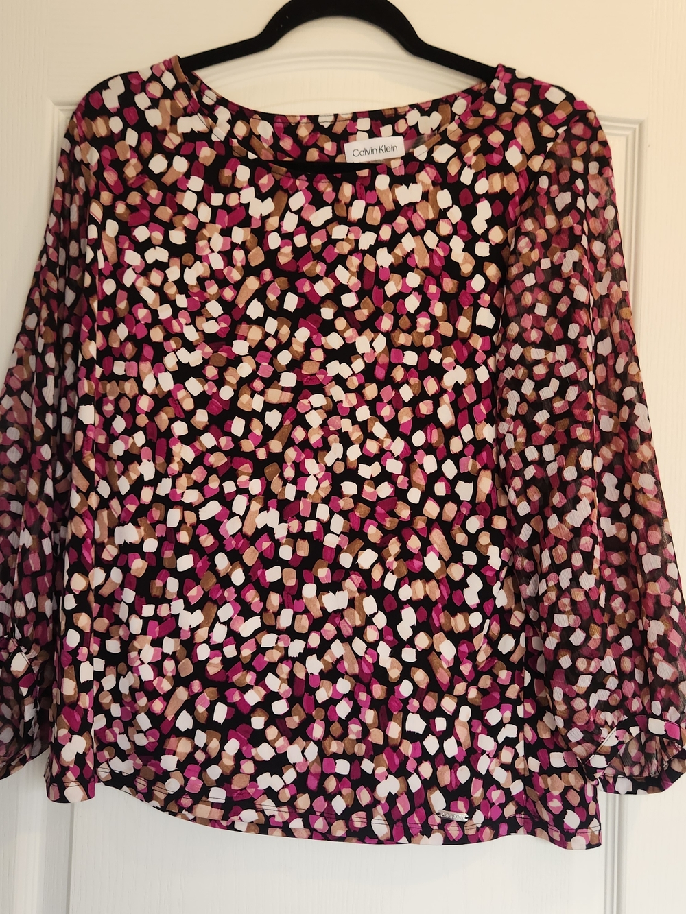 Calvin Klein Women's Pink Multi-Print Blouse L Euc